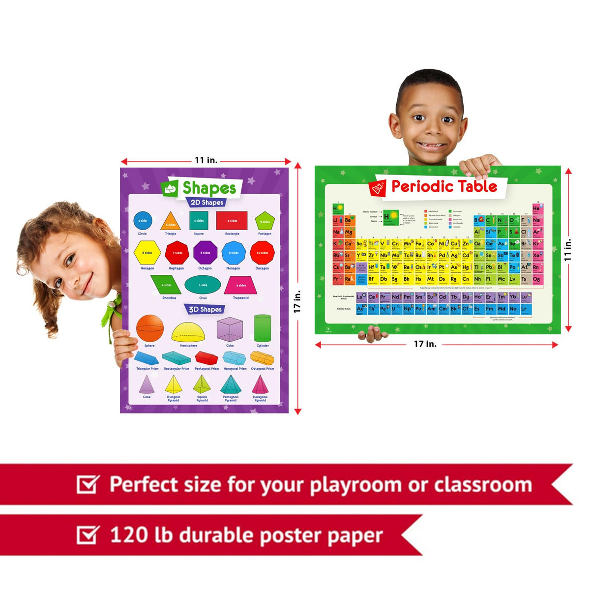 32 Educational Posters for Kids - Multiplication Chart Table, Periodic Table, USA Map, World Map, Solar System, Days of The Week, Division, Addition, Homeschool Supplies - 17x11 (Laminated)