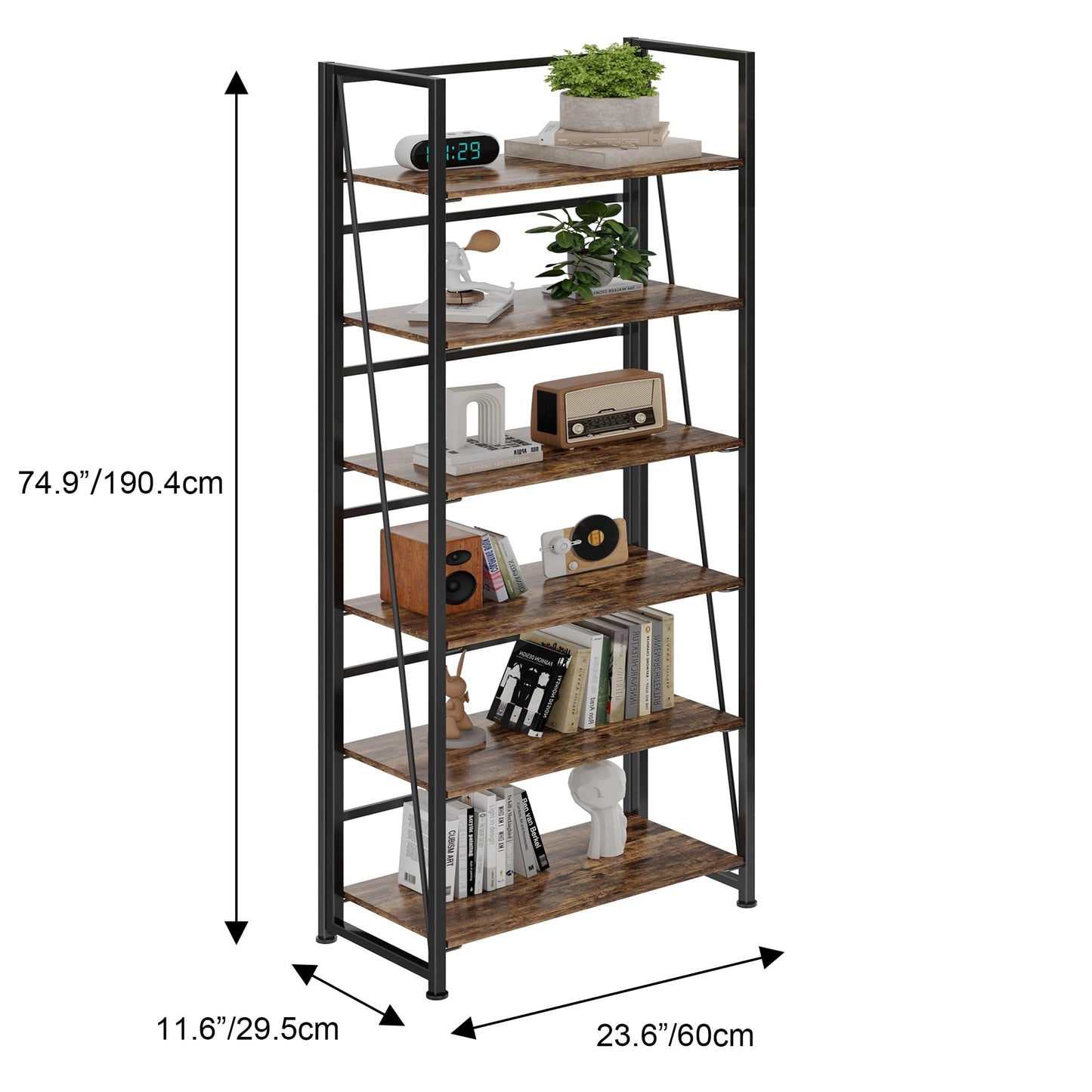 BHG Vintage Multifunctional Folding Bookshelf, No-Assembly Plant Stand Storage Rack Shelves for Home Office