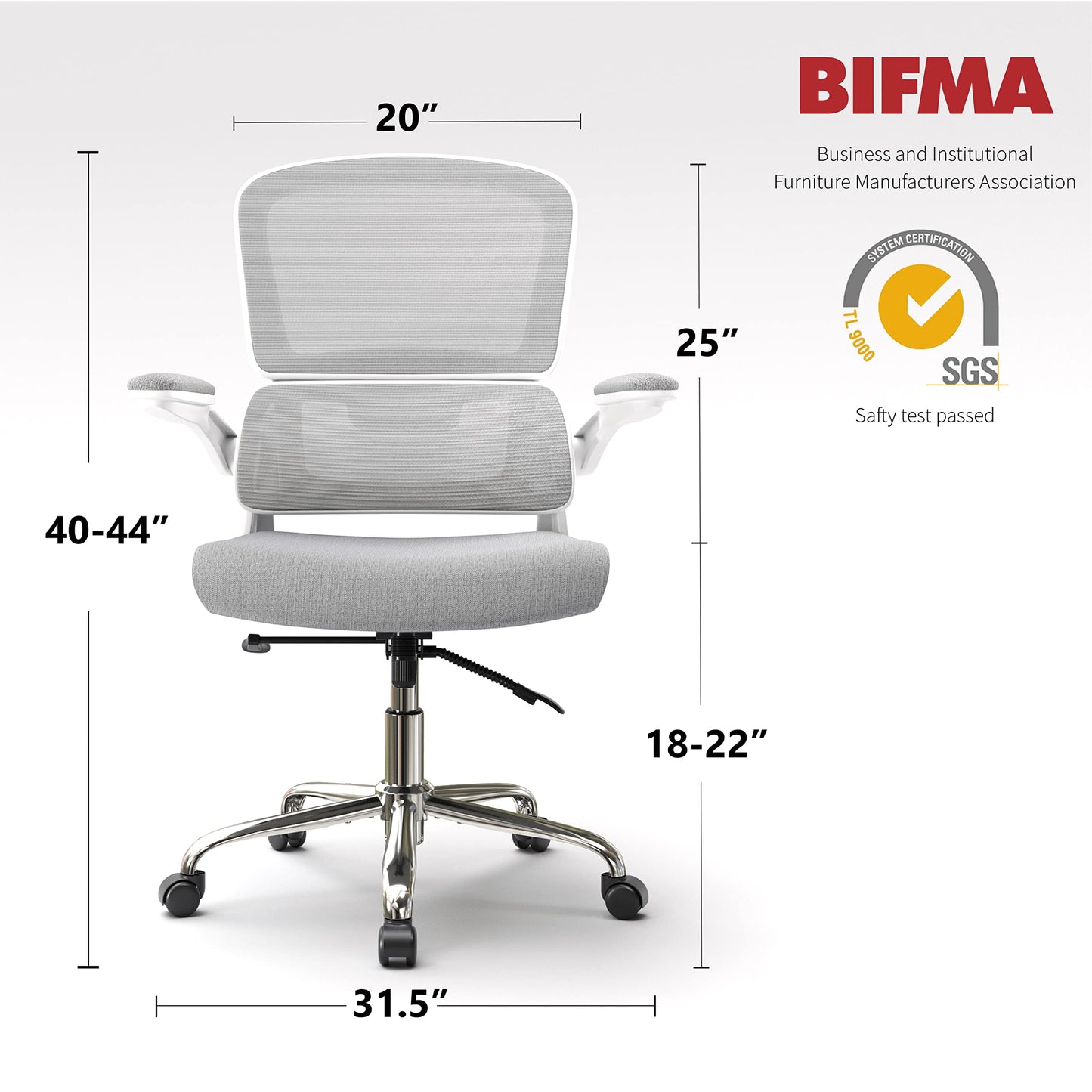 Logicfox Ergonomic Office Chair, Comfortable Office Chair with Flip-up Arms, Adaptive Lumbar Support, Mesh Computer Chair with Thick Cushion, White Desk Chair with 90°-130° Tilt Function