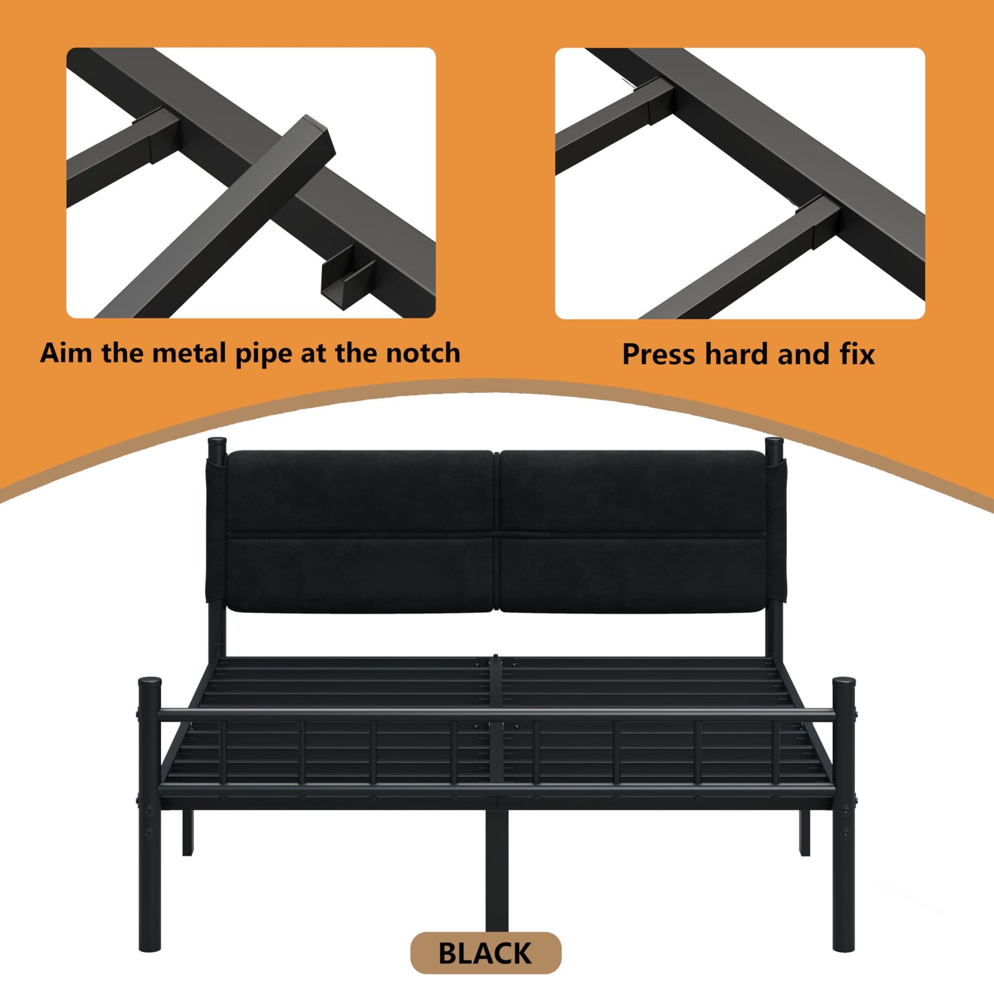 Henshwon Metal Bed Frame,14Inch Full Bed Frame with Headboard,Heavy Duty Sturdy Mattress Foundation,Easy Assembly,No Box Spring Needed,Black Full Size