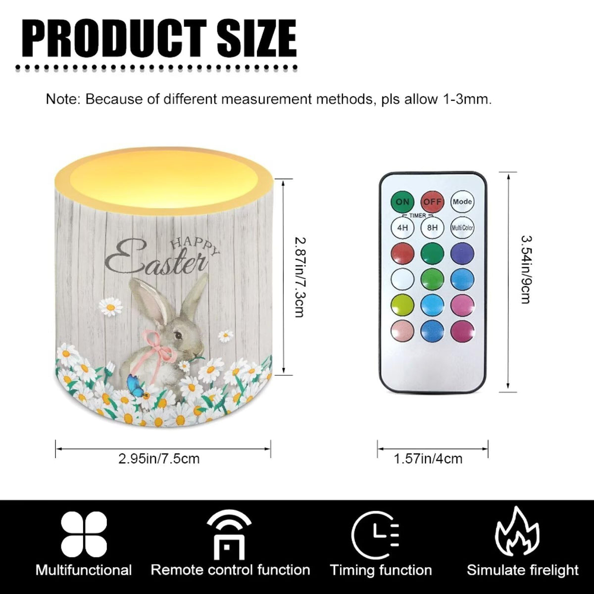 Merkmak Daisy Bunny Flameless Candles with Remote and Timer Battery Operated Flameless LED Pillar Candles for Indoor Outdoor Home Decoration Happy Easter Day Tealights