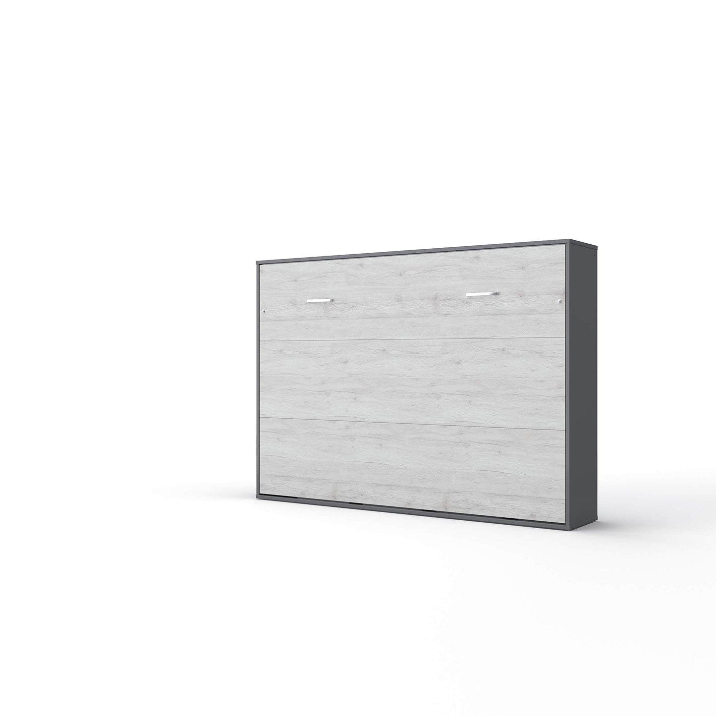 invento Horizontal Wall Bed with Mattress European Queen Size with a Cabinet on top (Grey/White Monaco)