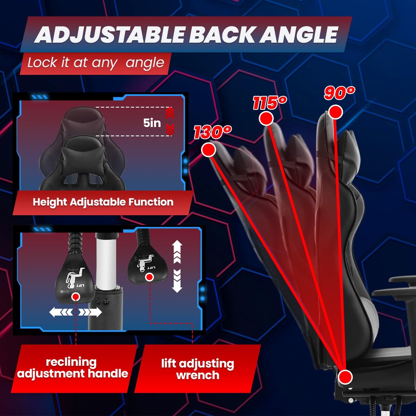 BestOffice | Ergonomic Gaming Chair | Dark Black | Reclining Computer Chair with Lumbar Support, Headrest Pillow, Adjustable Footrests | 360 Swivel with Heavy Duty Wheels | for Home & Office