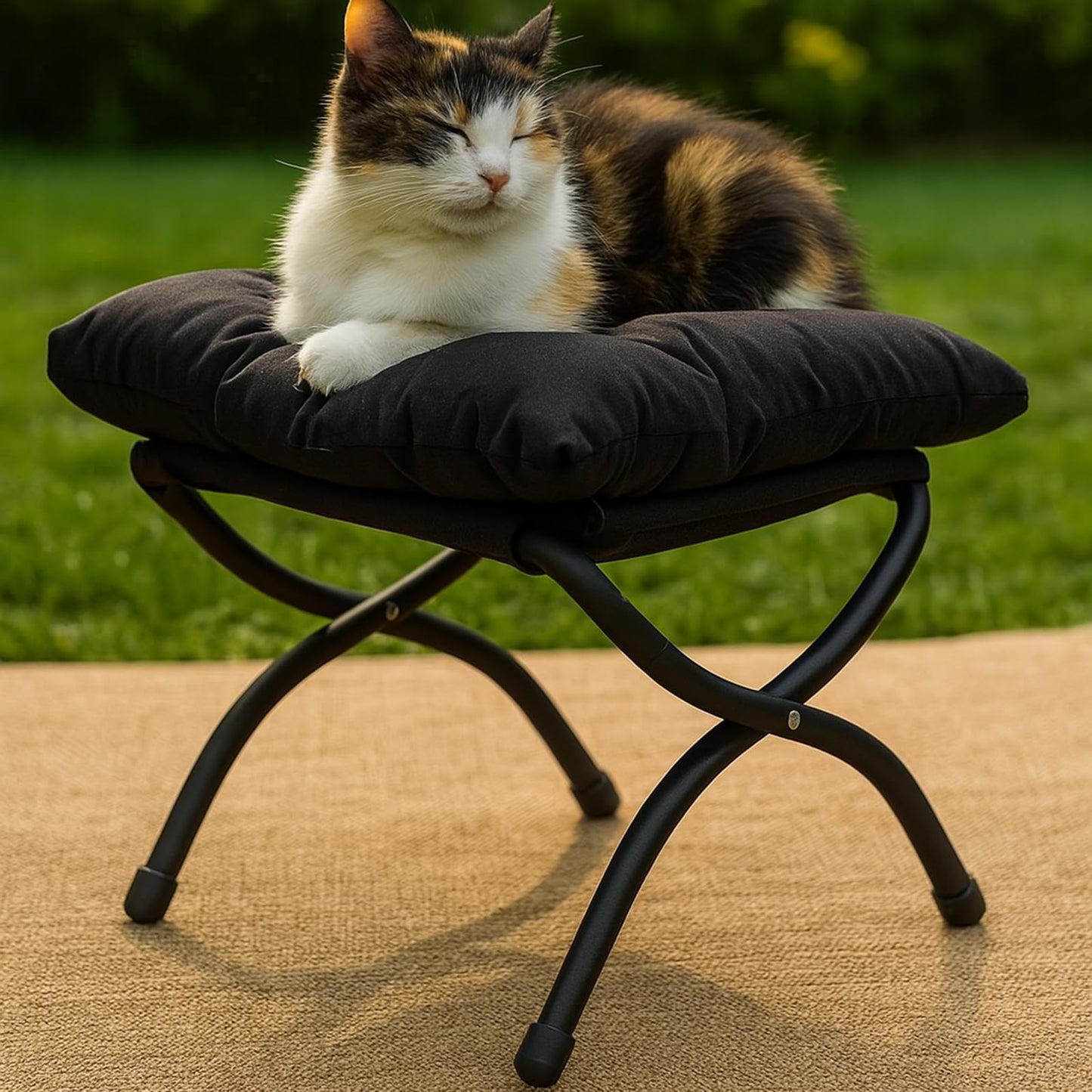 Welnow Folding Foot Stool, Upholstered Small Accent Ottoman with Detachable Thick Cotton Cushion Padded Sofa Stool and Metal Frame for Lazy Chair, Living Room, Bedroom, Black