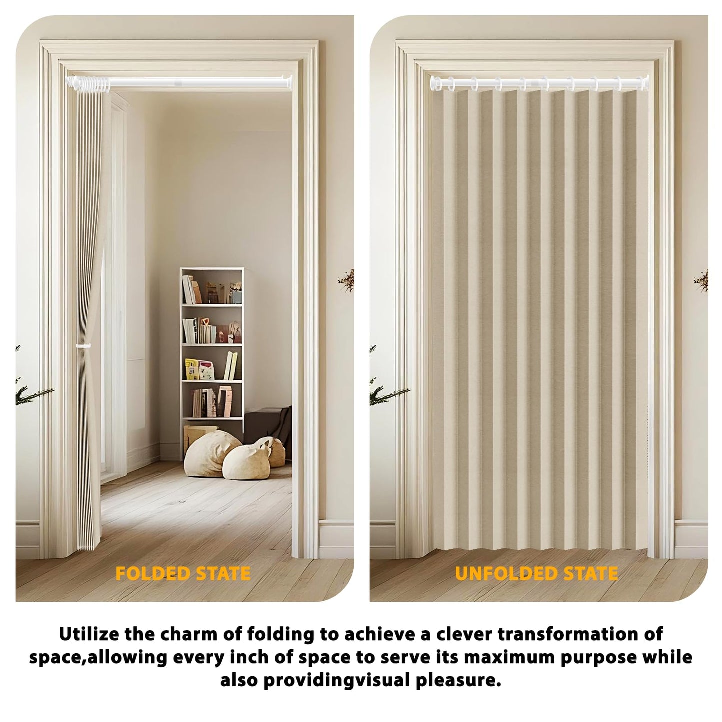 Jilron Accordion Door Curtain Set - 100% Blackout, with Curtain Rod Included, for Bedroom Privacy Protection (Beige-43 W x 78" L+Rod)