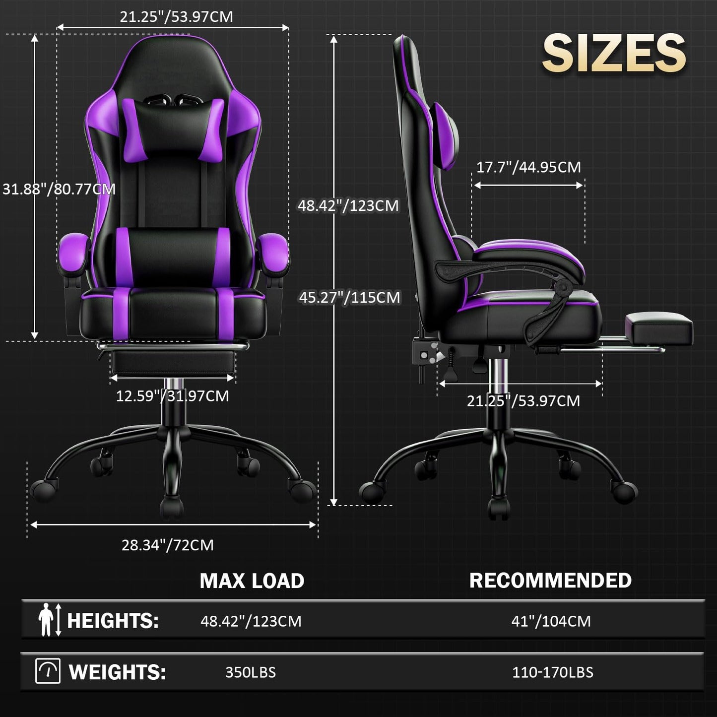 Gaming Chair, Computer Chair with Footrest and Lumbar Support, Ergonomic Video Game Chair with Headrest, Height Adjustable Gamer Chair Office Desk Chair, Purple