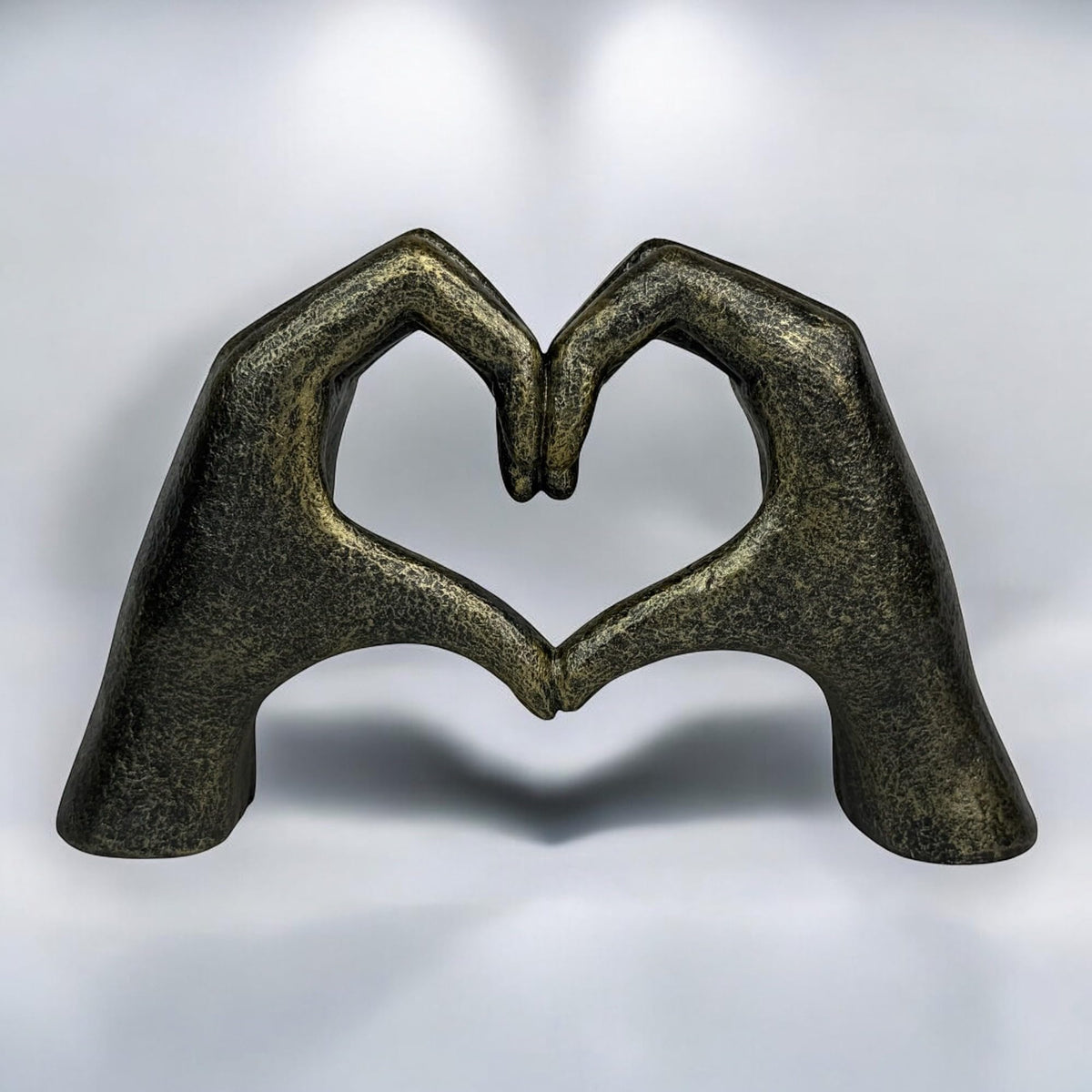 Top Brass Large Rustic Heart Hands Sculpture, 9 3/4” Resin Love Statue – Romantic Decor Accent for Shelf or Mantel – Perfect for Wedding, Valentine's Day or Anniversary (Rustic Cast Iron)