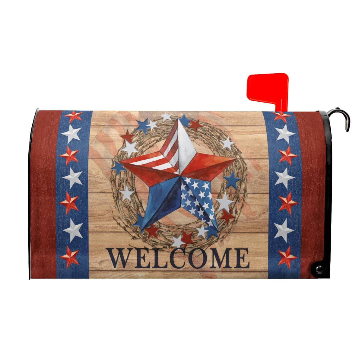 4th of July Patriotic Star Magnetic Mailbox Cover - Large Size 25.5"x21" American Flag Design for Memorial Day - Red White Blue Decorative Letter Box Wrap for Outside
