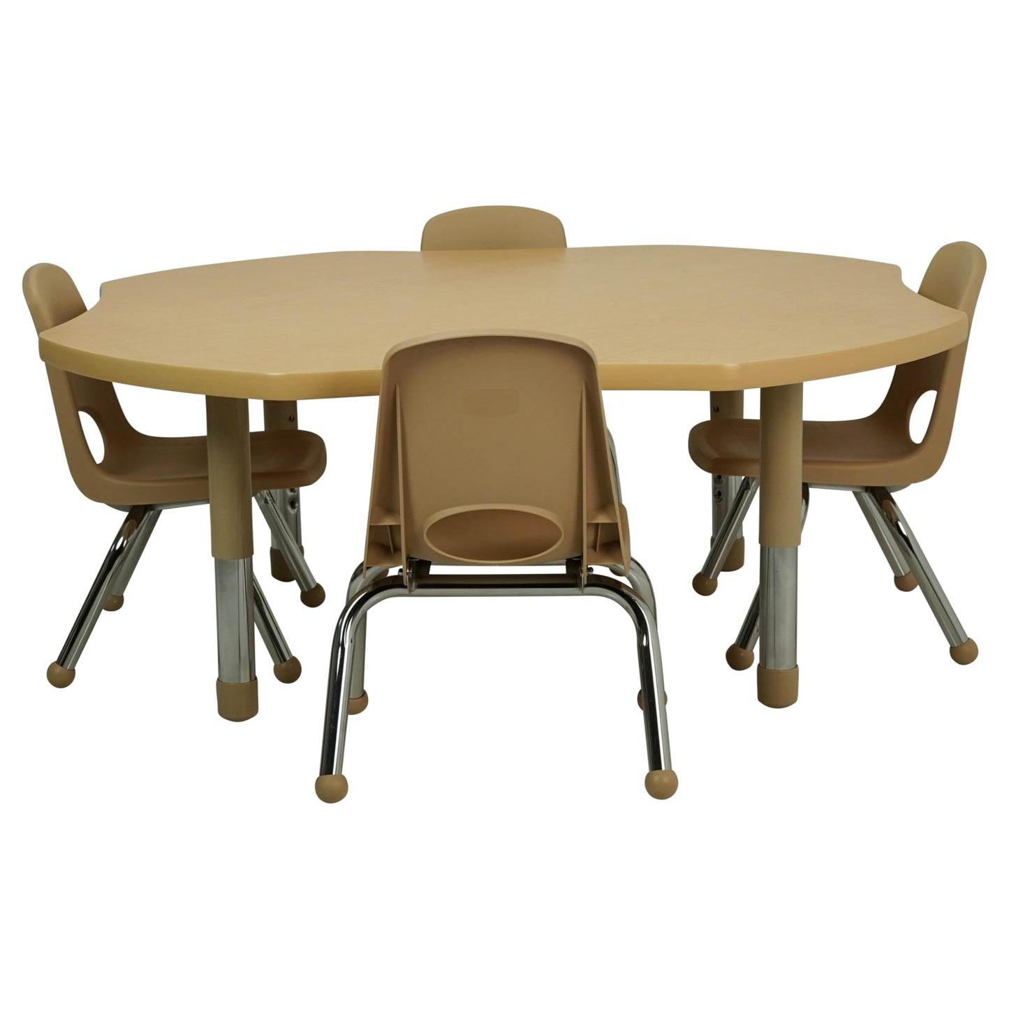 FDP Clover Toddler Activity School Table (48 inch), Neutral Sand Tiny Tot Legs, Adjustable Height 12-18 inches - Maple Top and Maple Edge