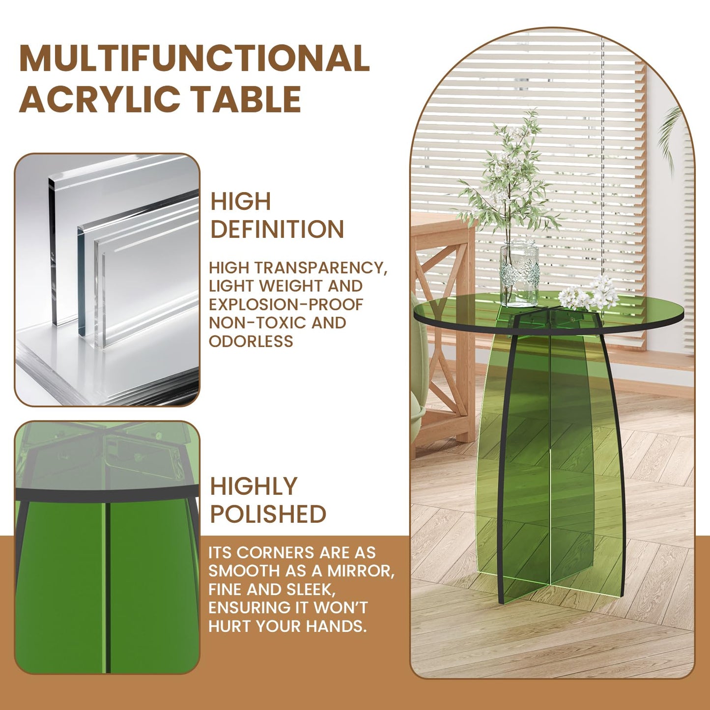 Dethan Green Acrylic End Table, Modern Lucite Side Table, Decorative Nightstand & Accent Table for Living Room, Bedroom & Sofa Side, Modern Home Furniture, 20 x 20 x 21.1 in