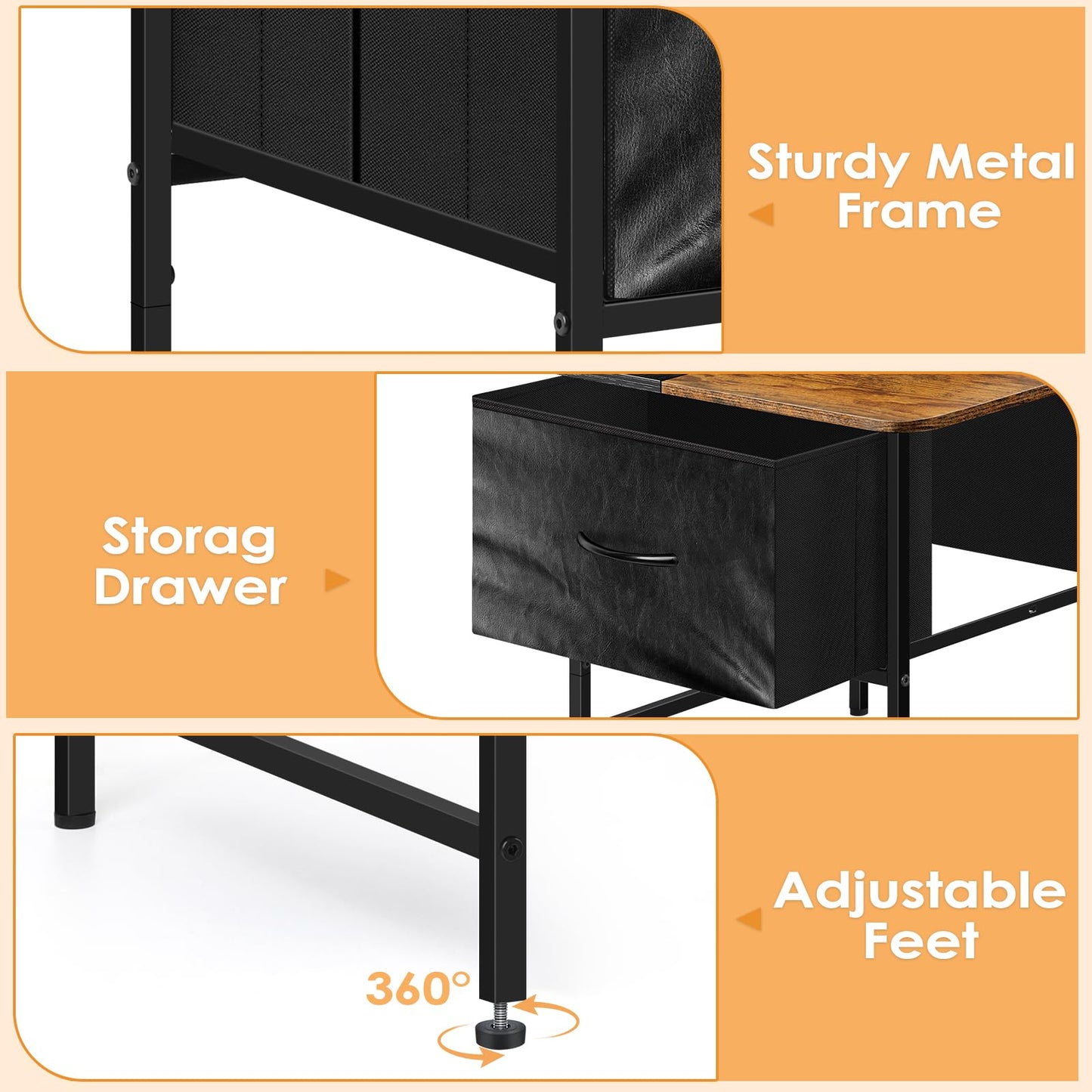 KANEODOT Coffee Tables for Living Room,Modern Small Coffee Table with 2 Large Storage Drawers,Wooden Square Center Table for Small Space,Apartment,Dorm,Home Office,Black Brown