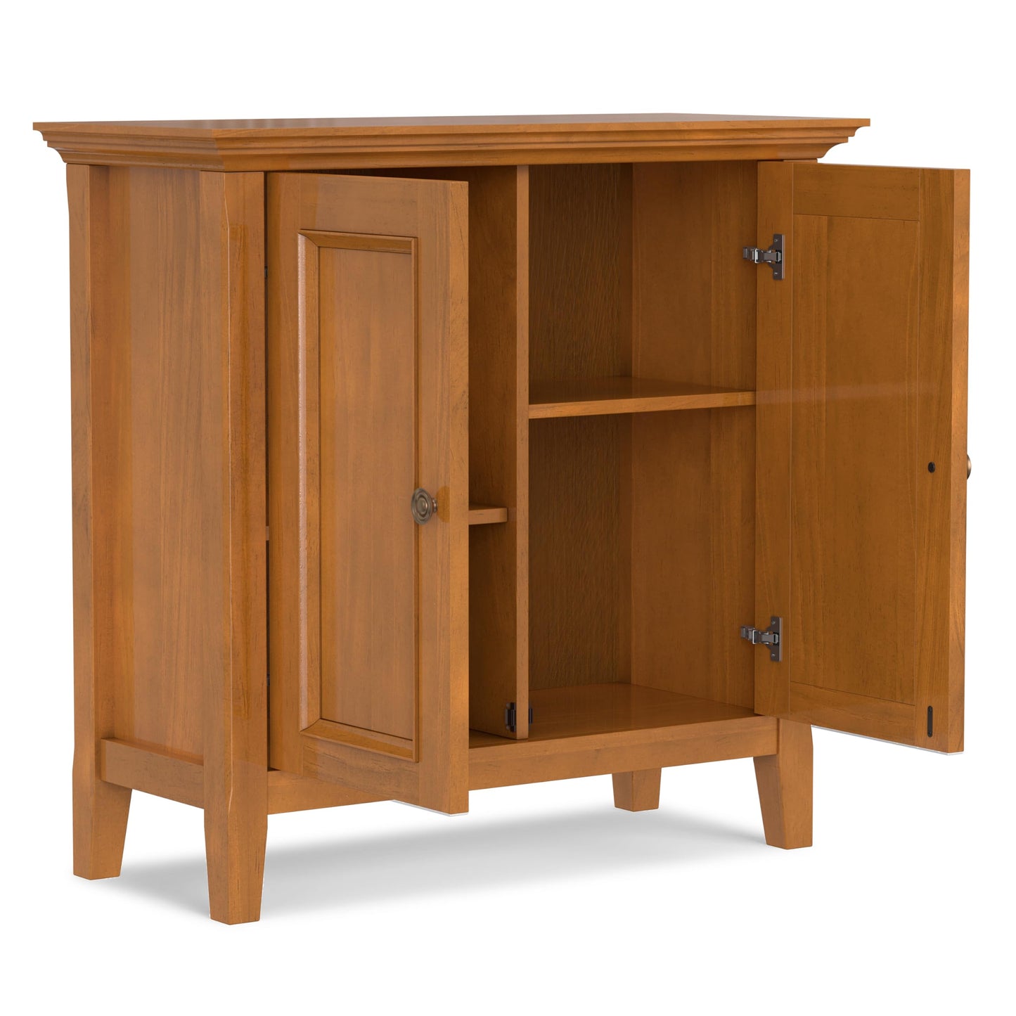 SIMPLIHOME Amherst Storage Cabinet - 32 inch Wide Solid Wood 2-Shelf Low Storage Unit in Light Golden Brown, Transitional Console or Accent Cupboard for Living Room or Entryway with Adjustable Shelves