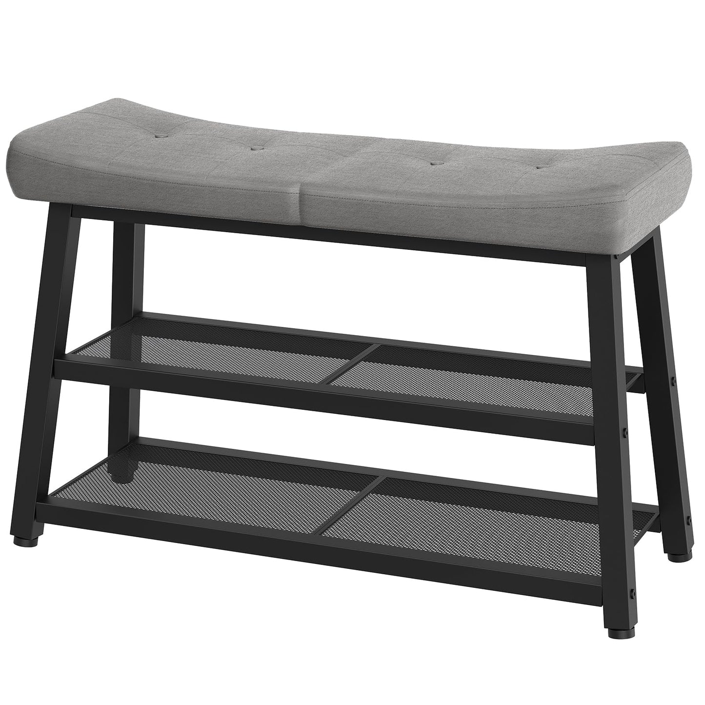 YATINEY Shoe Bench, 3-Tier Shoe Rack, Entryway Bench with Storage and Cushion, for Hallway, Foyer, Bedroom, Gray and Black HX02BG