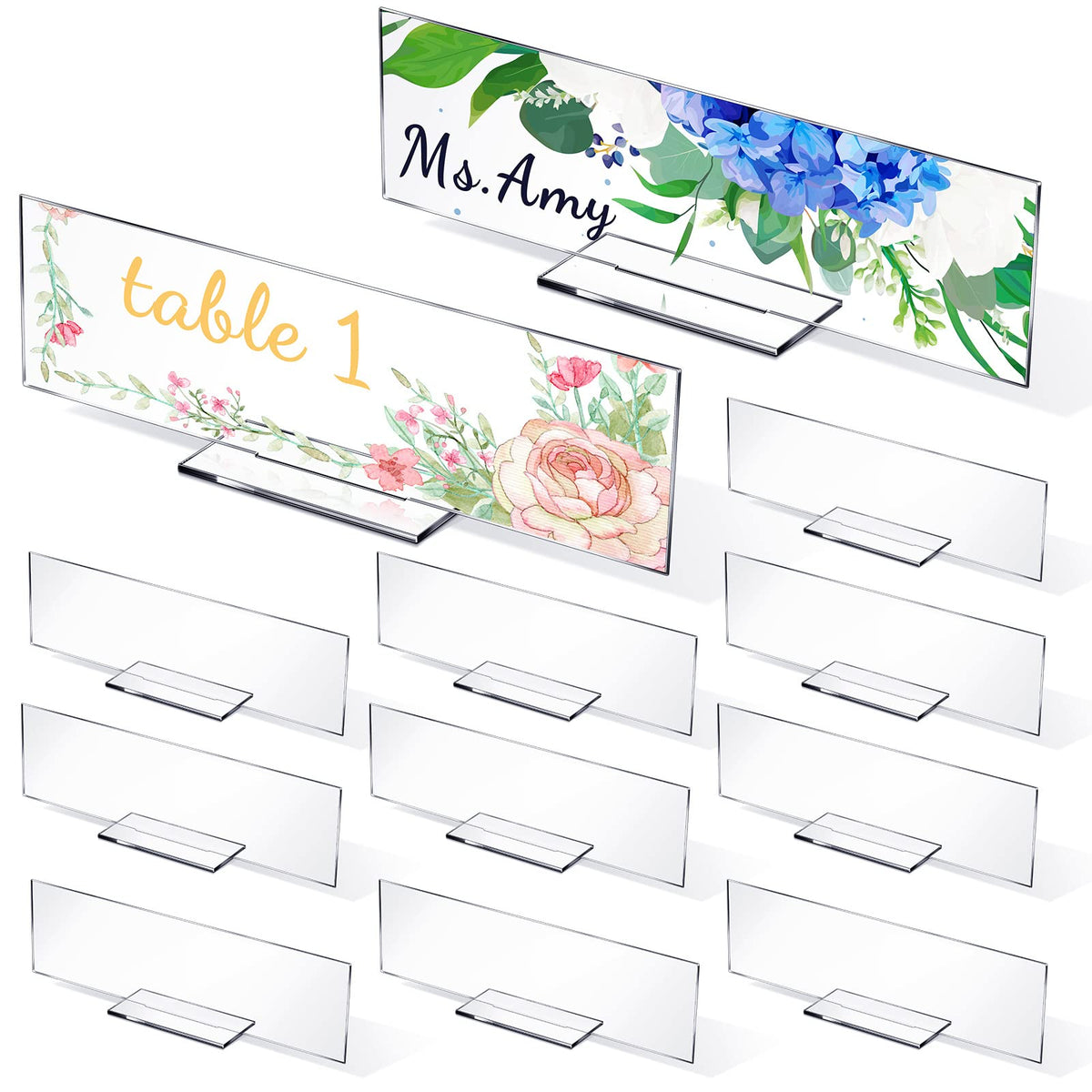 Yookeer 12 Pack Acrylic Name Plate Personalized Desk Name Plaque Sign Clear Panel Rectangle Acrylic Sheet Blank for Office Desk Decor(8.5 x 2.5 Inch)