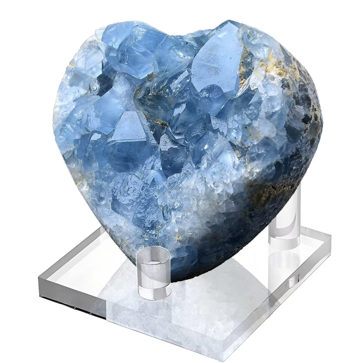 FZBHRO Extra Large Blue Celestite Geode Heart Healing Crystal Stone Collection Mineral Specimen with Stand Home Office Decor 2.2-2.6 Pound