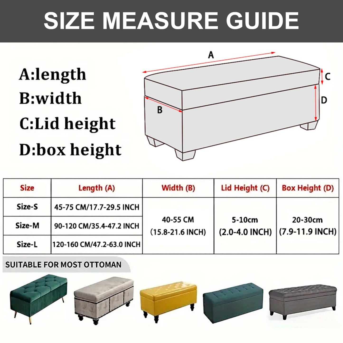Eco-Ancheng Storage Ottoman Cover Rectangle Ottoman Slipcover Folding Storage Bench Cover Footrest Stool Slipcover Footstool Furniture Protector with Nonslip Elastic Bottom for Living Room (Medium 05)