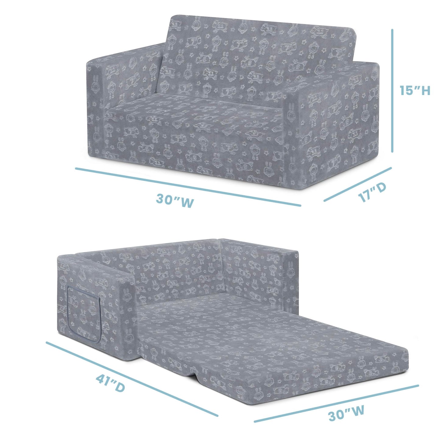 Delta Children - Serta Perfect Sleeper Kids 2-Seater Sofa, Convertible 2-in-1 Flip Open Toddler Couch Sleeper, Foam Chair for Playroom & Bedroom, Bed Lounger, Comfy Play Sleeping Lounge Chair, Grey