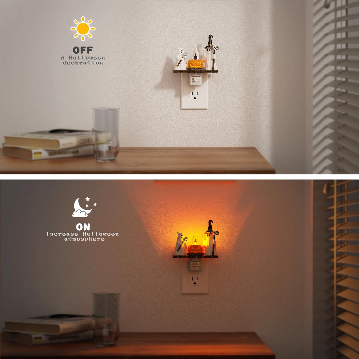 Halloween Night Light, Amber Night Lights Plug into Wall,Cute & Funny Flaming Jumping Night Light,Ghost & Pumpkin Plug in Nightlight with 360° Rotatable for Kids Halloween Party Decor,1 Pack