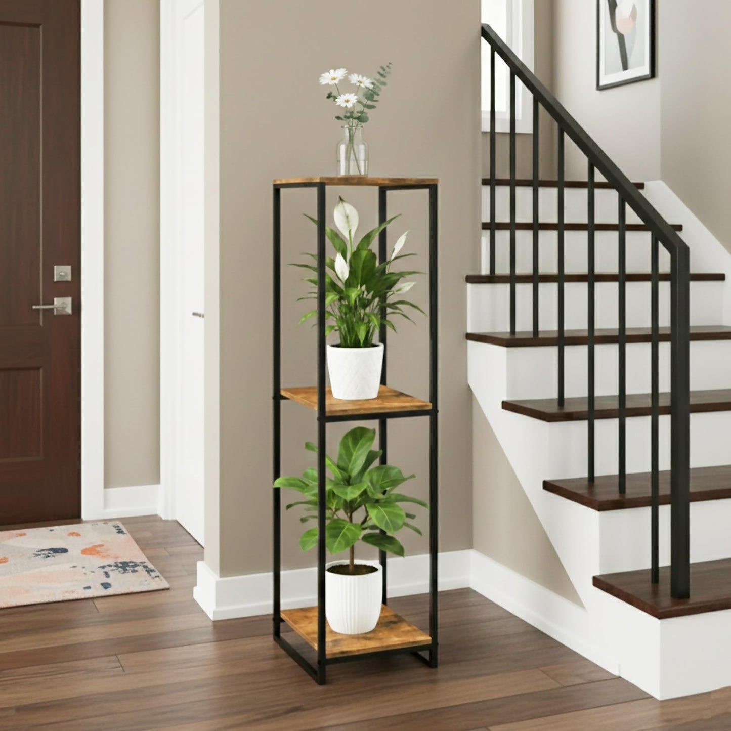 JEPRECO 46" Tall Plant Stand Indoor, 3-Tier Modern Plant Shelf, Corner Flower Pot Holder Organizer for Living Room Balcony Patio Garden (Rustic Brown)