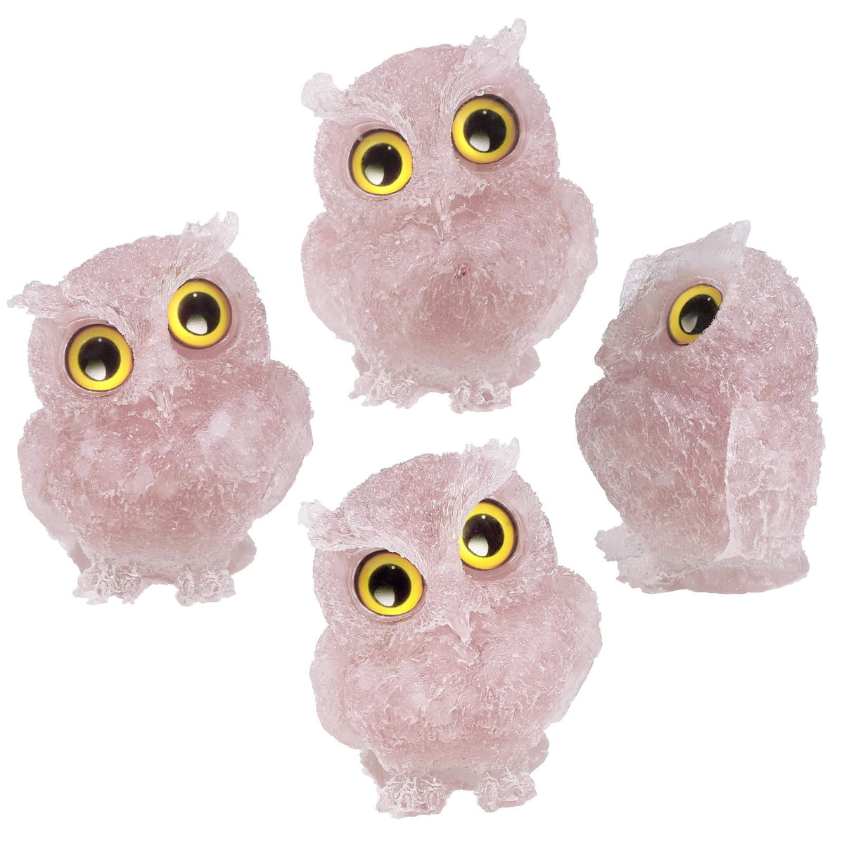 Nupuyai 2.5 inches Orgone Resin Crystal Chips Tumbled Stone Owl Statue, Mini Hand Carved Stone Crystal Animal Figurines for Tabletop Indoor Outdoor, Rose Quartz