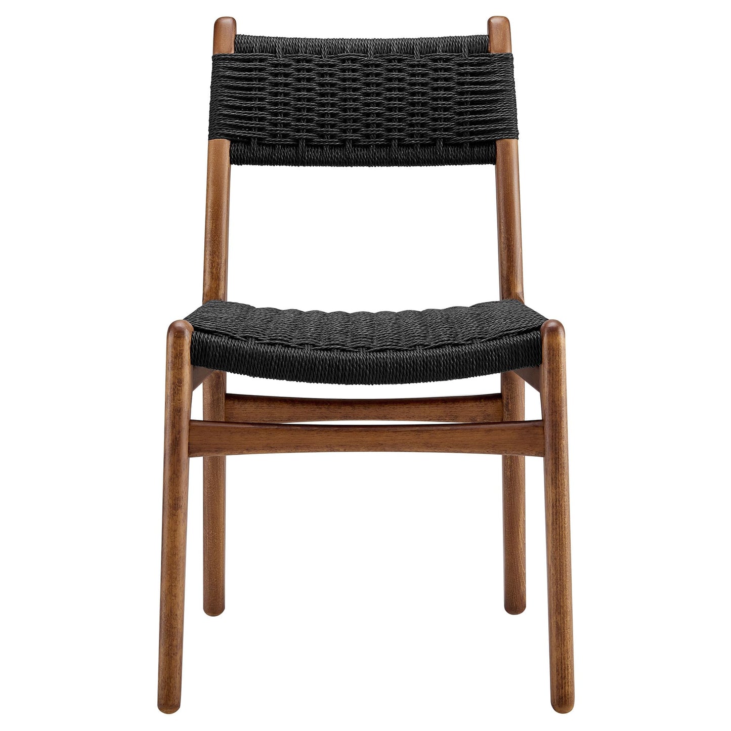 Modway Wynn Wood and Rope Dining Side Chairs Set of 2 in Walnut Black - Armless Kitchen Table Chairs - Modern Mid-Century Accent Chairs for Living Room, Reception Area, Office