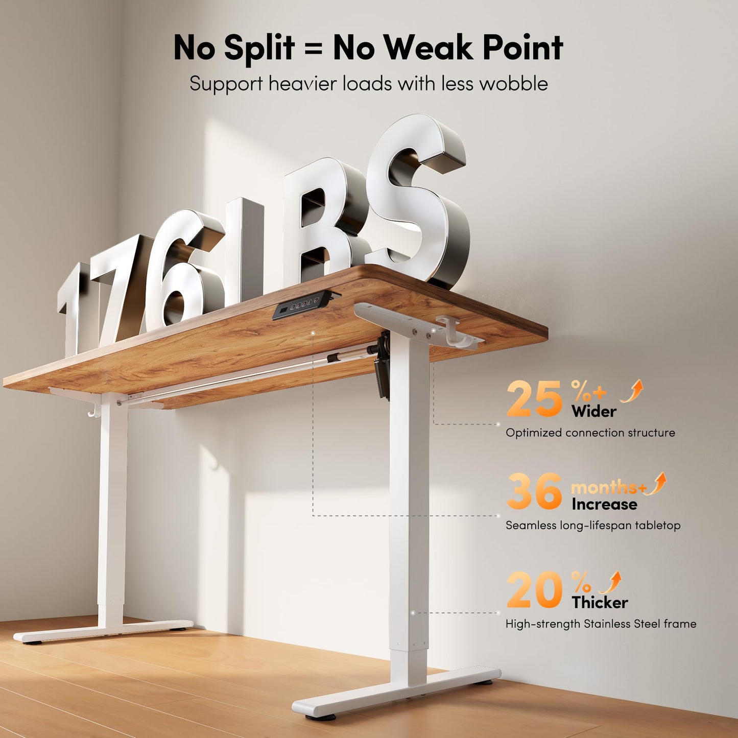 FEZIBO One-Piece Standing Desk, 32"x20" Seamless Tabletop Electric Height Adjustable for Home Office, Study Rooms & Multi-Device Workstations, Light Rustic