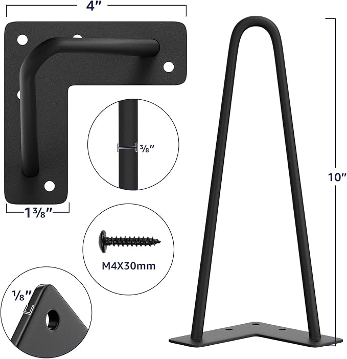 SMARTSTANDARD 10 Inch Heavy Duty Hairpin Furniture Legs, Metal Home DIY Projects