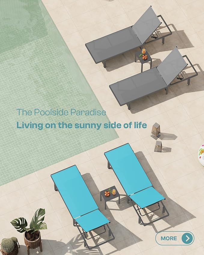 Aluminum Outdoor Lounge Chairs Set of 2, Pool Lounge Chairs
