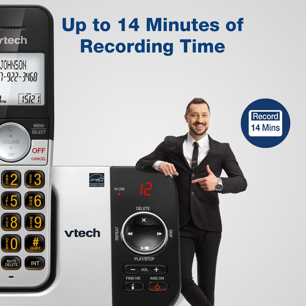 VTech VG232-5 DECT 6.0 Cordless Phone with Digital Answering Machine, 5 Handsets – Large Backlit Display, Big Buttons, Full-Duplex Speakerphone, Caller ID, Easy to Use