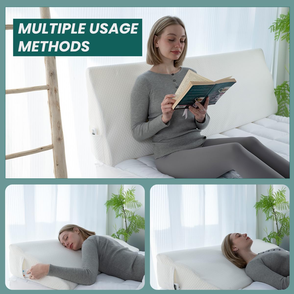 CHERRYARN King Size Headboard Wedge Pillow – Ergonomic Incline Foam Cushion for Back, Neck & Shoulder Support, High-Resilience Daybed Pillow with Washable Anti-Pilling Cover, White 76"x11.8"x19.68"