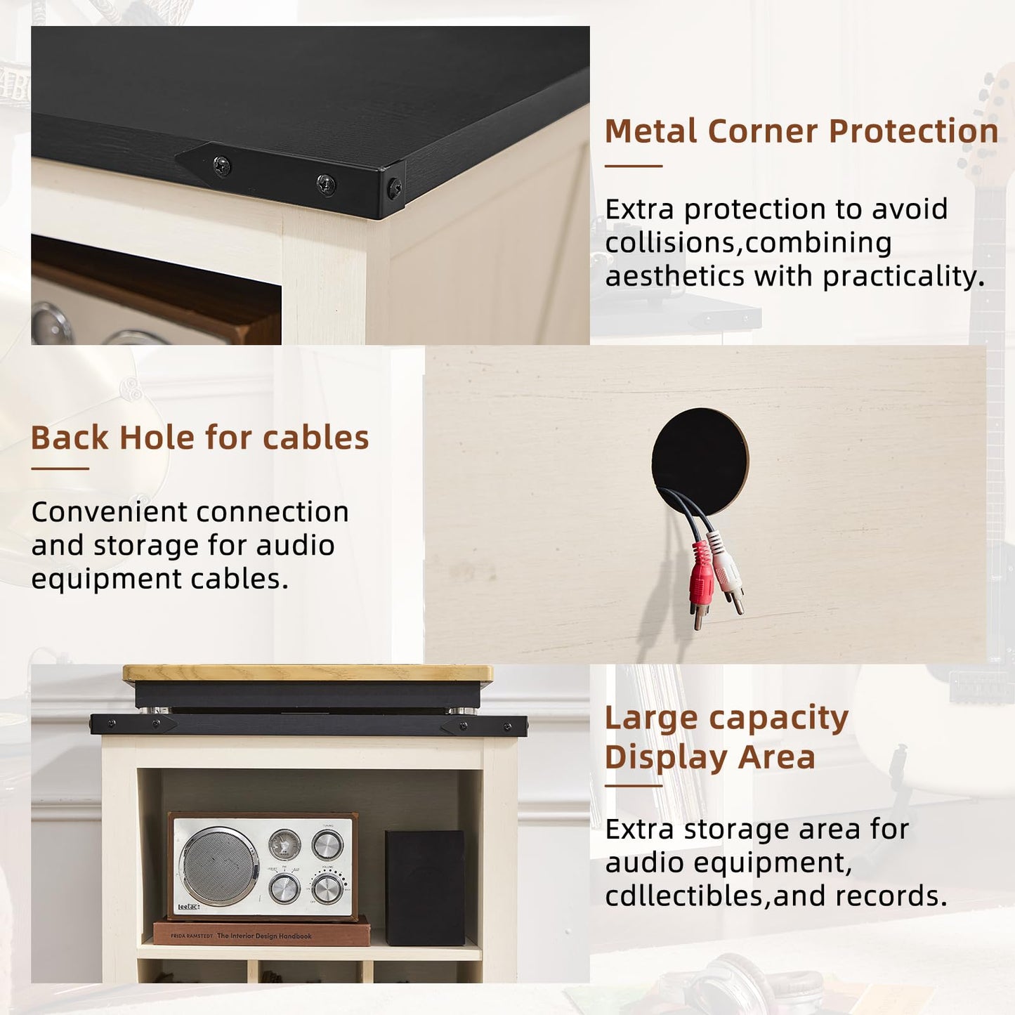 Joaxswe Record Player Stand with Vinyl Record Storage,White Record Player Table Holds up to 160 Albums,Large Wood Turntable Stand Cabinet Dispaly Shelf for Living Room,Bedroom,Office