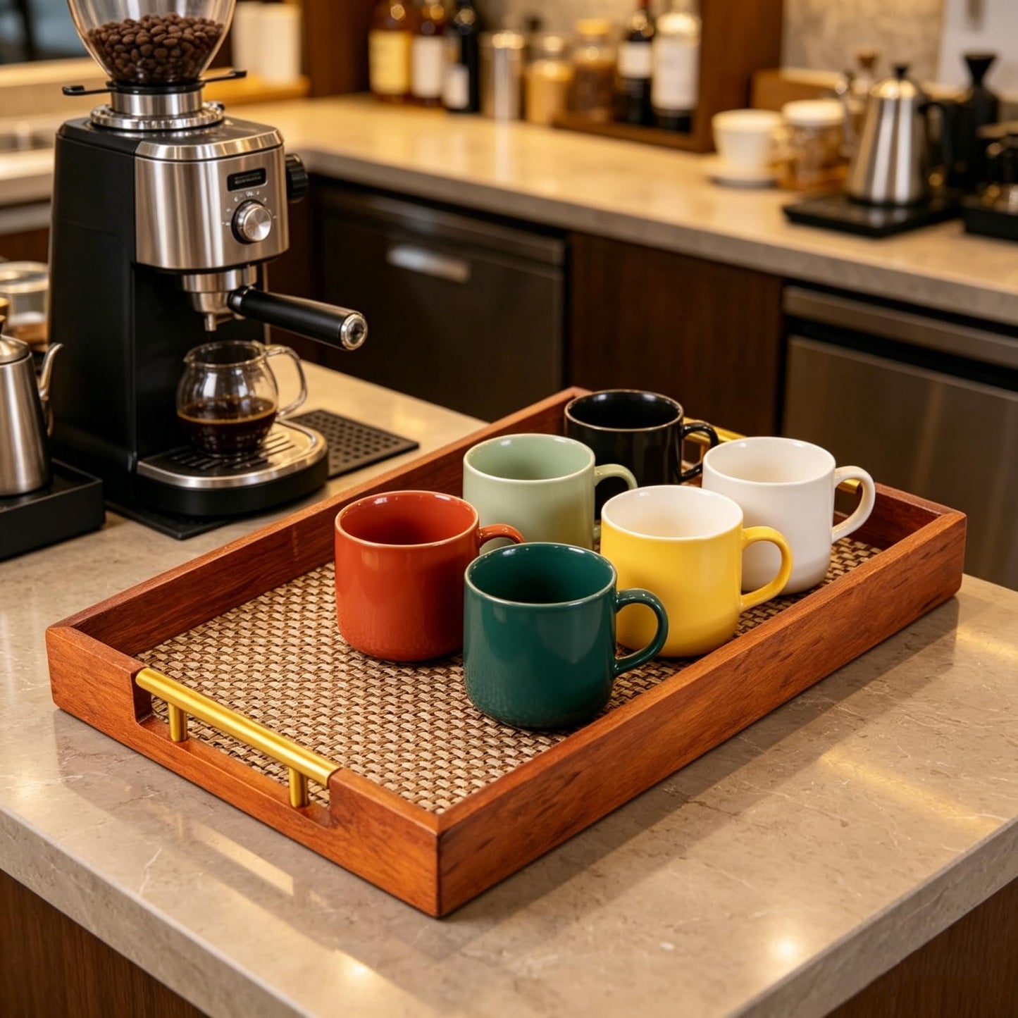 17.7x12in Wood Serving Tray with Handles Suitable for Coffee Tables Breakfast, Dinner Kitchen barbecues Ottoman Parties and Bars Can be Used as a Storage Tray for Rustic Decor