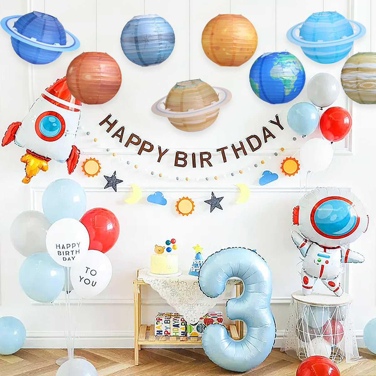 Fontien 8 pcs Planet Paper Lanterns,10 inch Outer Space Party Decorations, Solar System Hanging Paper Lanterns for Kids Birthday Baby Shower Science Classroom Home Decor