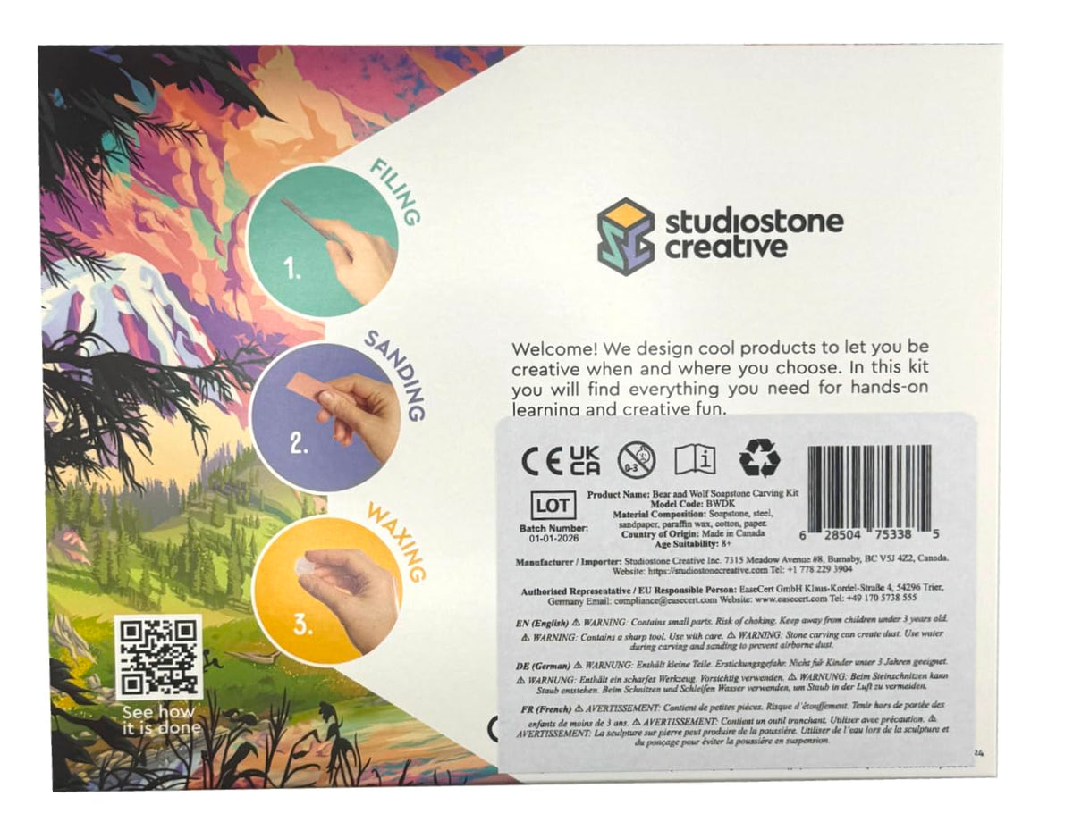 STUDIOSTONE CREATIVE DIY Arts & Crafts Carving Kit Kids Adults Bear & Wolf Sculpture Soapstone