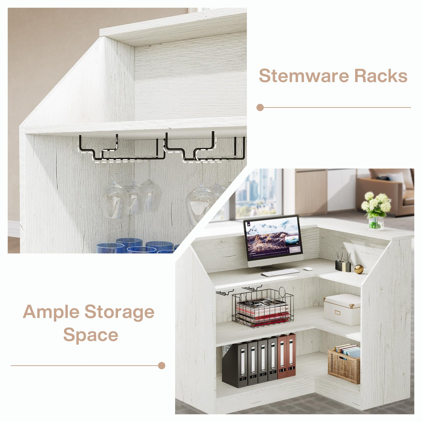 Tribesigns Reception Desk with Storage Shelves, L-Shaped Modern Front Desk, Reception Counter Table for Small Office, Salon, Checkout, White