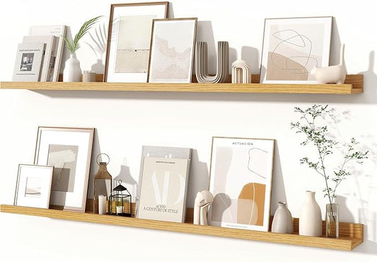 Fun Memories Picture Ledge Shelves Set of 2, 48 Inch Rustic Wall Mounted