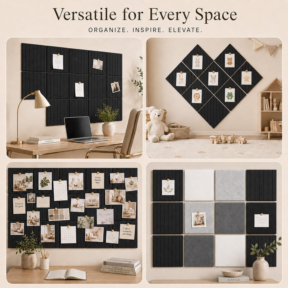 Baysola Stripe Felt Bulletin Board Panels 48 x 36 Inch Self Adhesive Wall Tiles Cork Board Alternative for Office Classroom Photos Notes 12 Pack