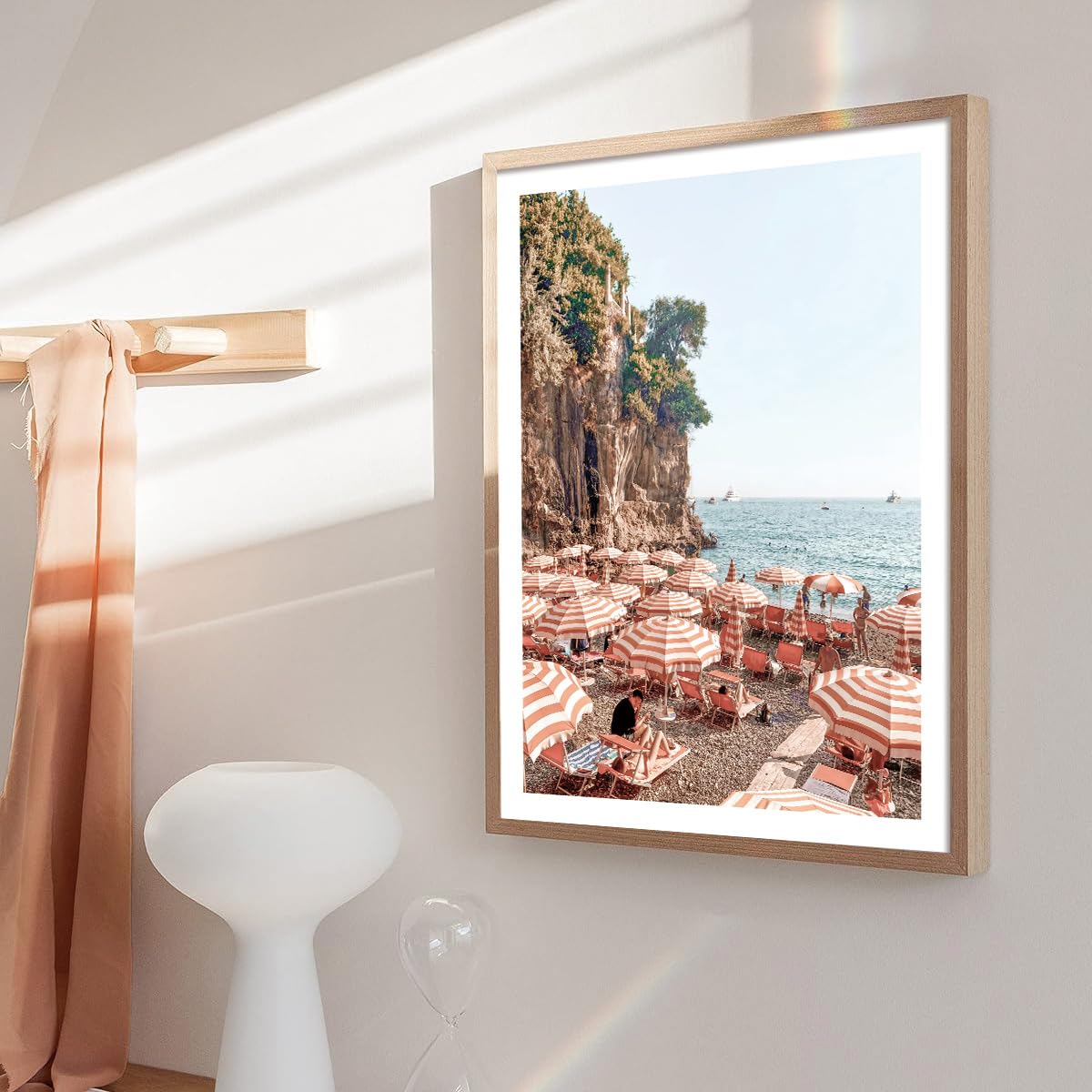 KISSFOX OAK Wood Framed Wall Art Coastal Wall Decor Beach Canvas Art Summer Pictures Landscape Paintings Travel Posters Aesthetic Artwork For Bedroom Office Living room
