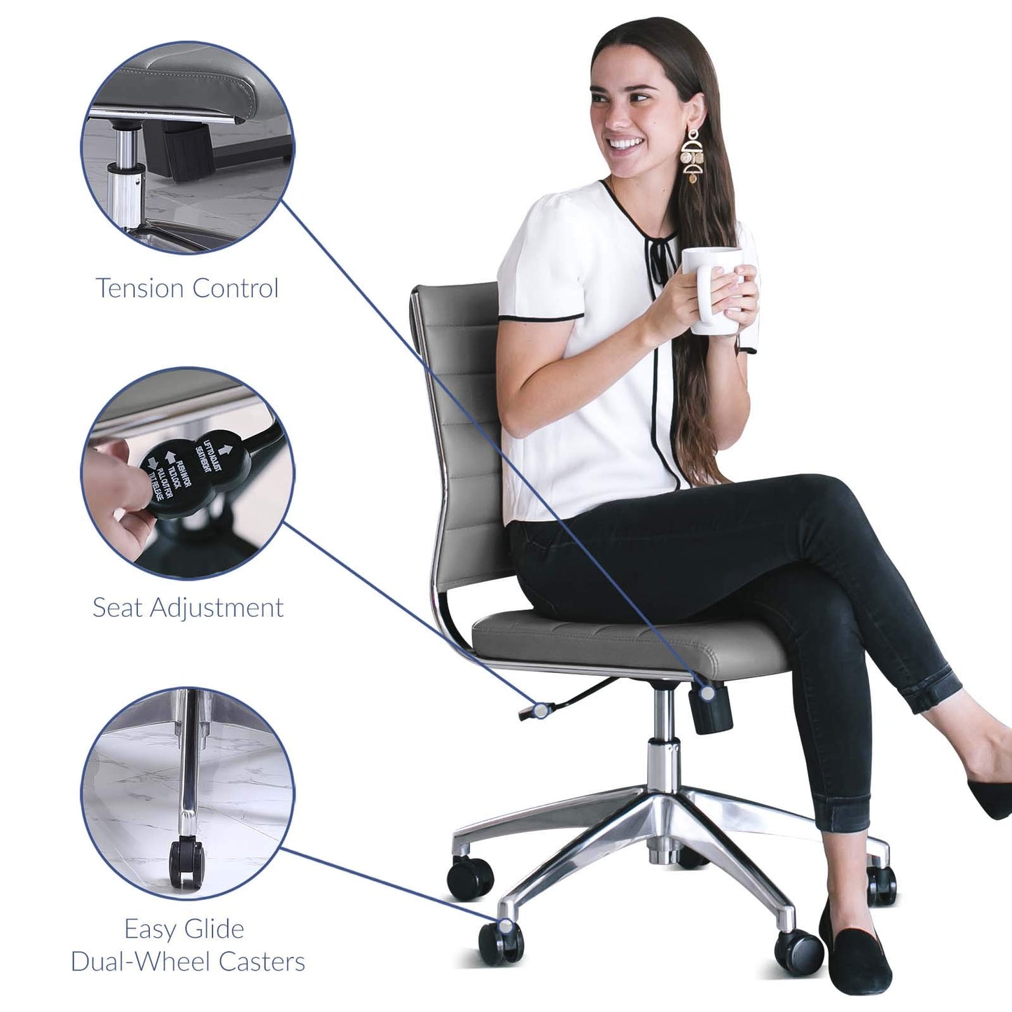 Modway Jive Ribbed Armless Mid Back Swivel Conference Chair In Gray