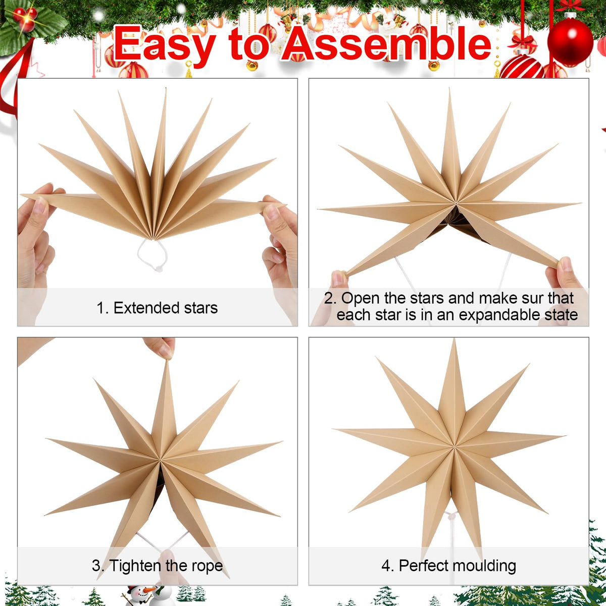 BestoFun 12 Inches 5 PCS Natural Paper Star Lanterns Christmas Hanging Lamp Rustic Paper Decorations Shade Wedding Birthday Christmas Home Party Decorations (9 Pointed)