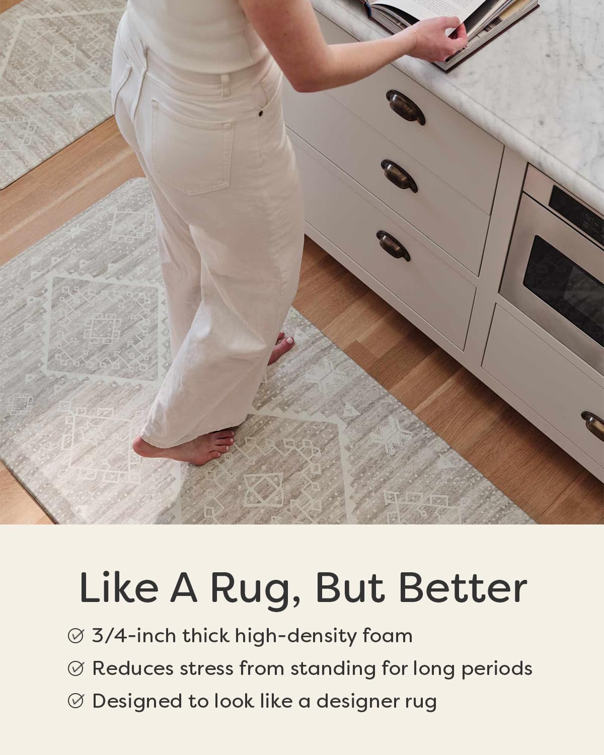House of Noa Nama Standing Mat – Anti-Fatigue Kitchen Mats for Floor, Cushioned & Non-Slip Comfort Mat for Standing, Thick Foam Anti-Fatigue Mat for Kitchen & Workspaces, Nara Stripe Natural 30" x 72"