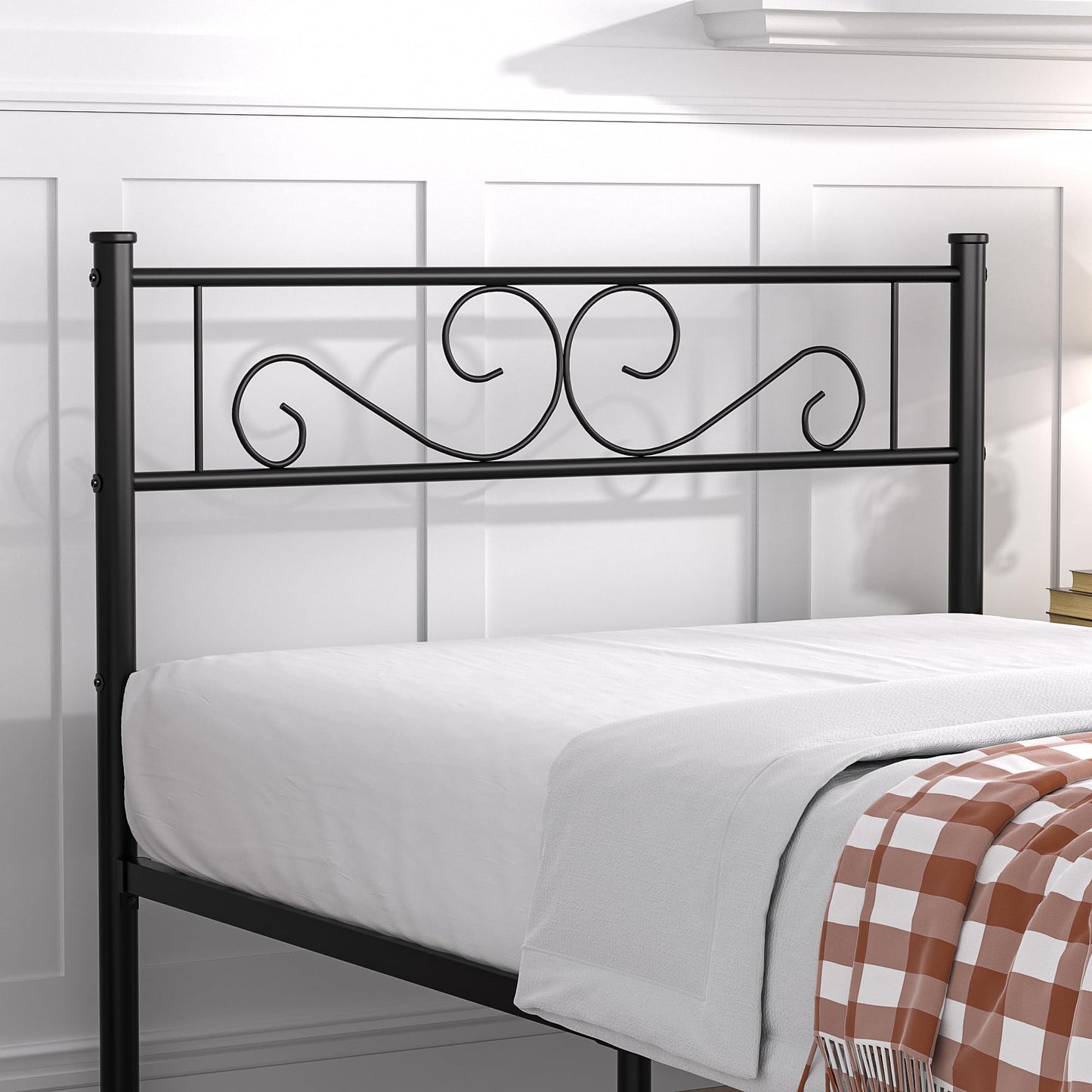 VECELO Twin Size Bed Frame with Headboard, 14 Inch Metal Platform Mattress Foundation, No Box Spring Needed, Easy Assembly, 2 PCS, Matte Black