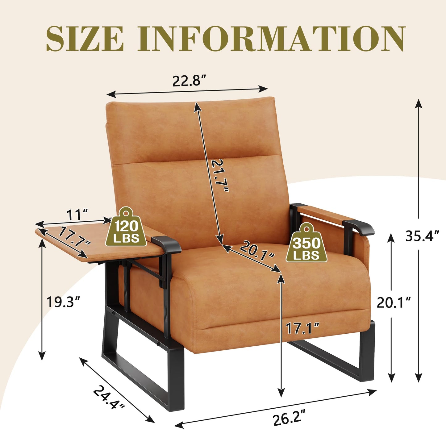Apeaka PU Leather Accent Chair Upholstered Armchair with Side Table for Bedroom Living Room Chairs Office Club Chair Brown
