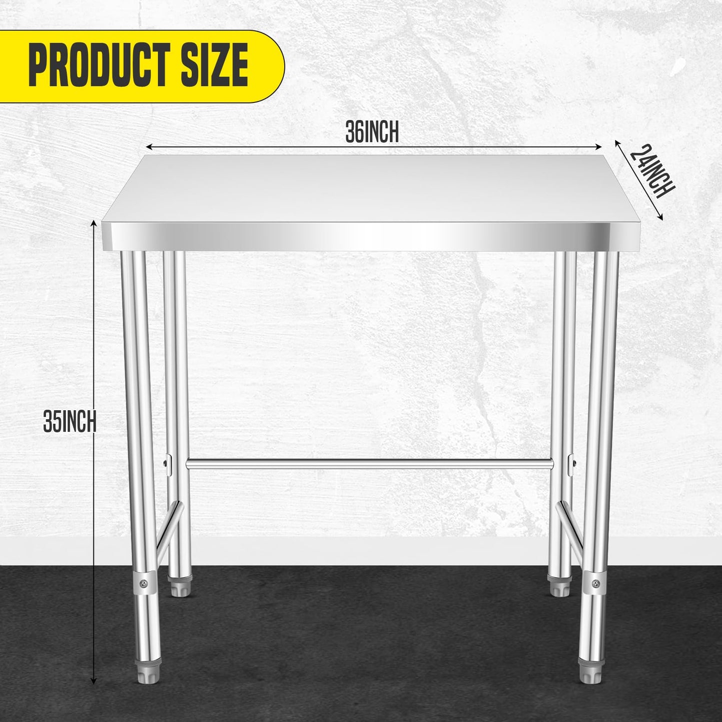 GarveeTech Stainless Steel Table Without Bottom Shelf 36x24 in with Wheels, Commercial Home Kitchen Prep Work Table with Open Base