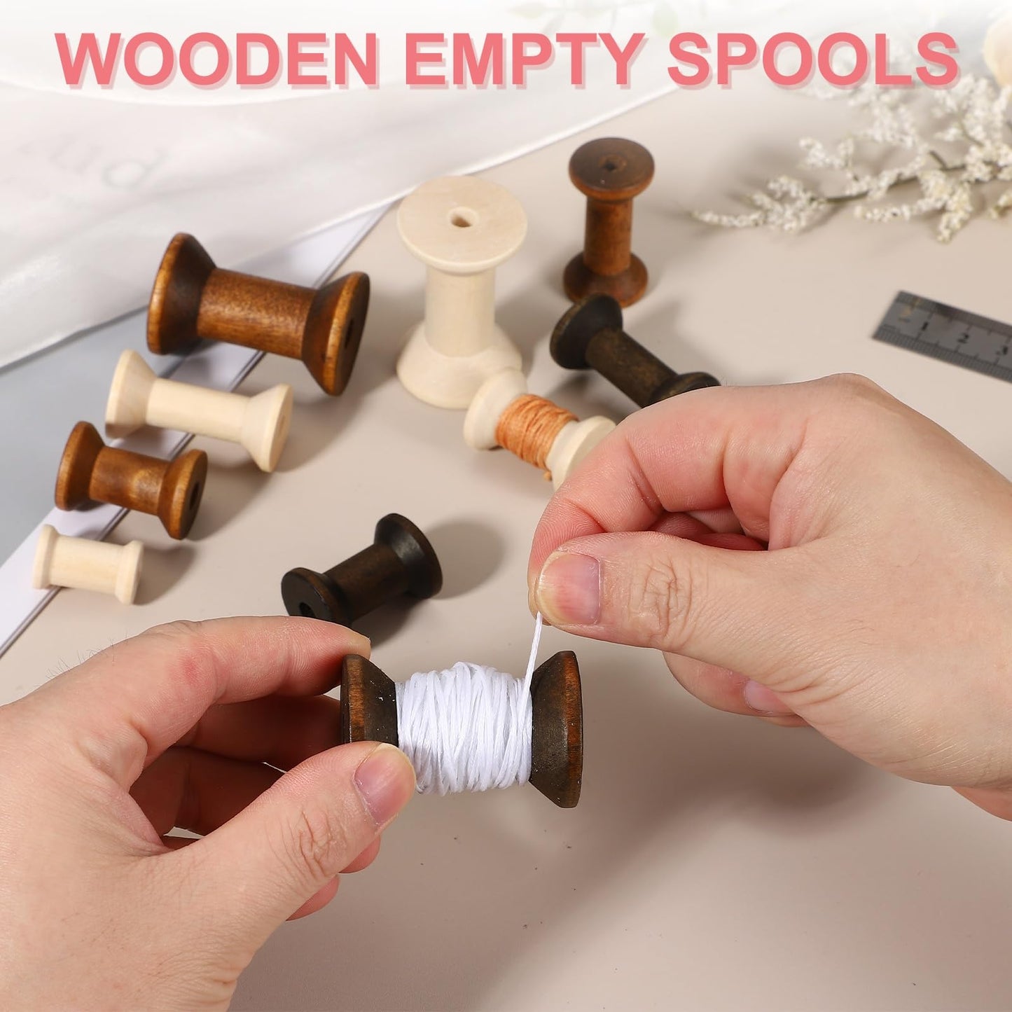YELARXI Wooden Empty Spools, Empty Sewing Bobbins Thread Holder Unfinished Wood Spool Tool Rotatable -Fit for (Textile Wire Weaving/Arts DIY/Embroidery) 1.2 in & 24 Pcs & Dark Brown