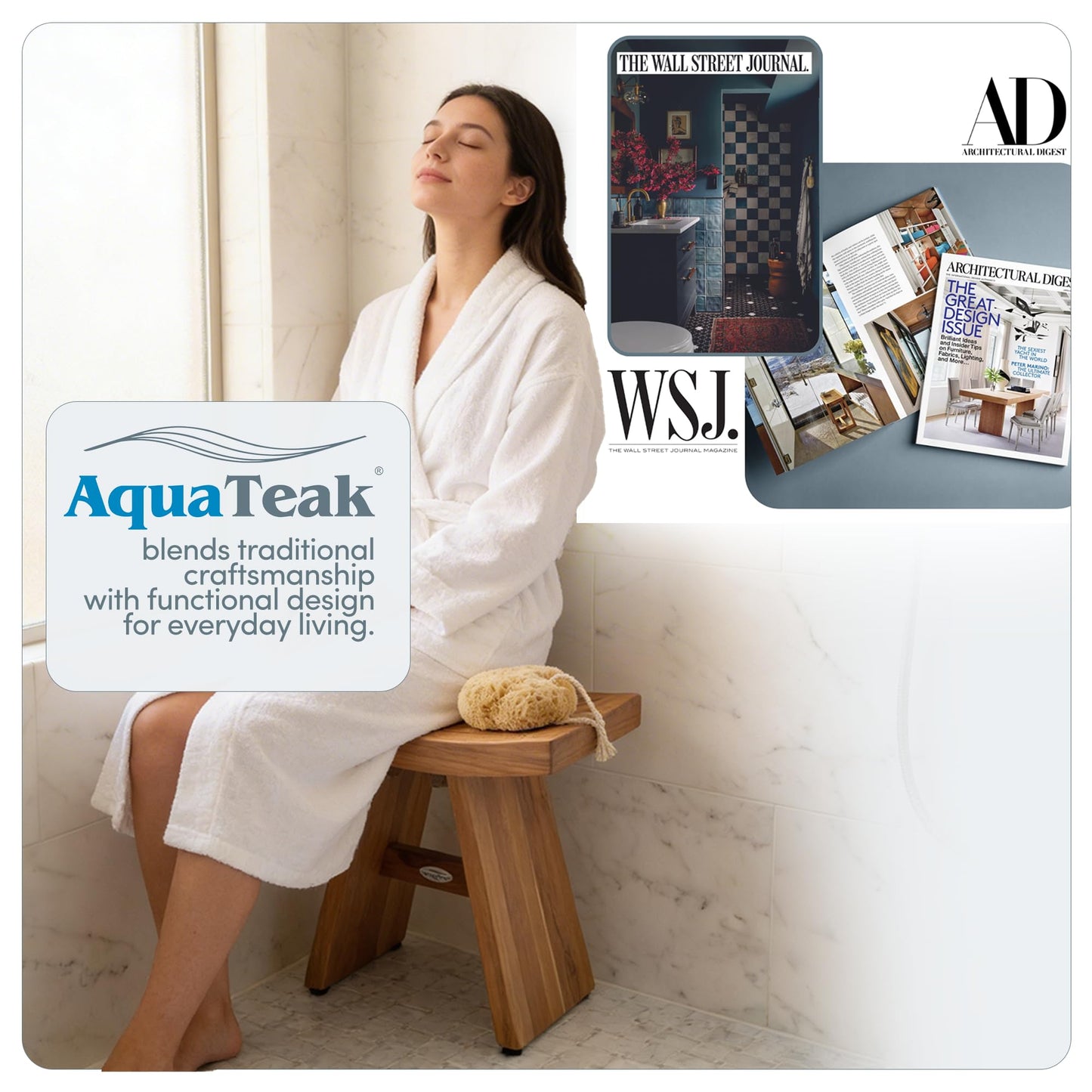 AquaTeak The Original 18" Asia Teak Shower Bench - Shower Stool for Bathroom - Durable Water Resistant Shower Chair - Shaving Foot Rest - Indoor & Outdoor Use