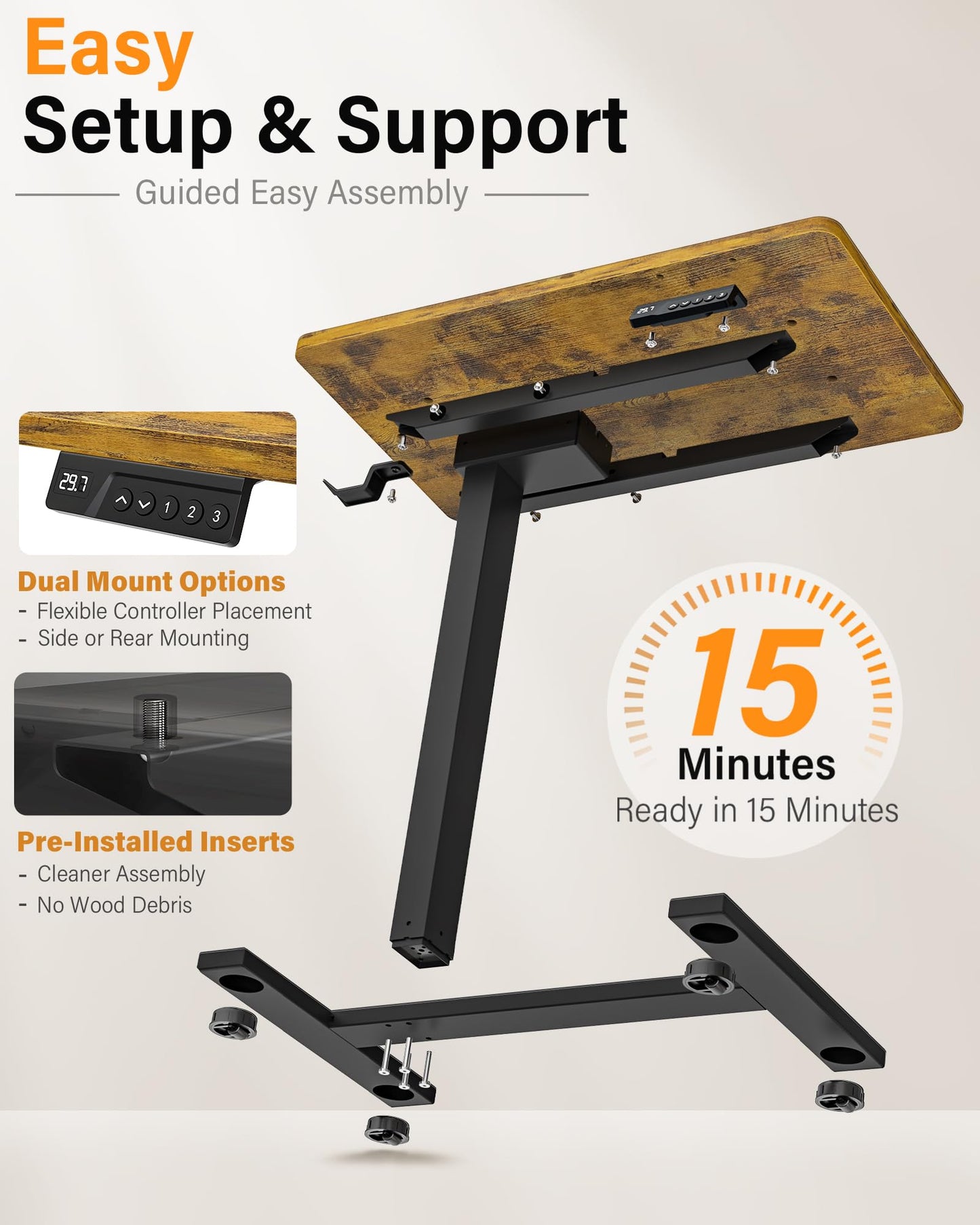 FiCiHi Electric Standing Desk with Wheels – Adjustable Height Mobile Sit-Stand Laptop Table, Portable Rolling Small Computer Workstation for Home Office & Bedside Use (28"x16", Rustic Brown)