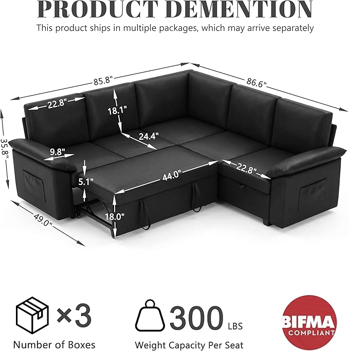85 Inch Faux Leather Modular Sectional Sofa