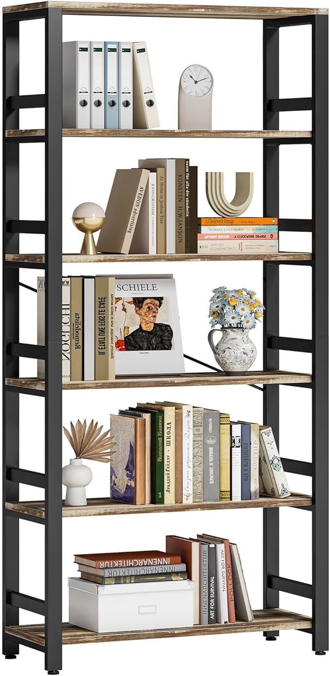 IRONCK Bookshelf, 31.5in Wide Shelf 6 Tier Bookcase, 110lbs/shelf Vintage