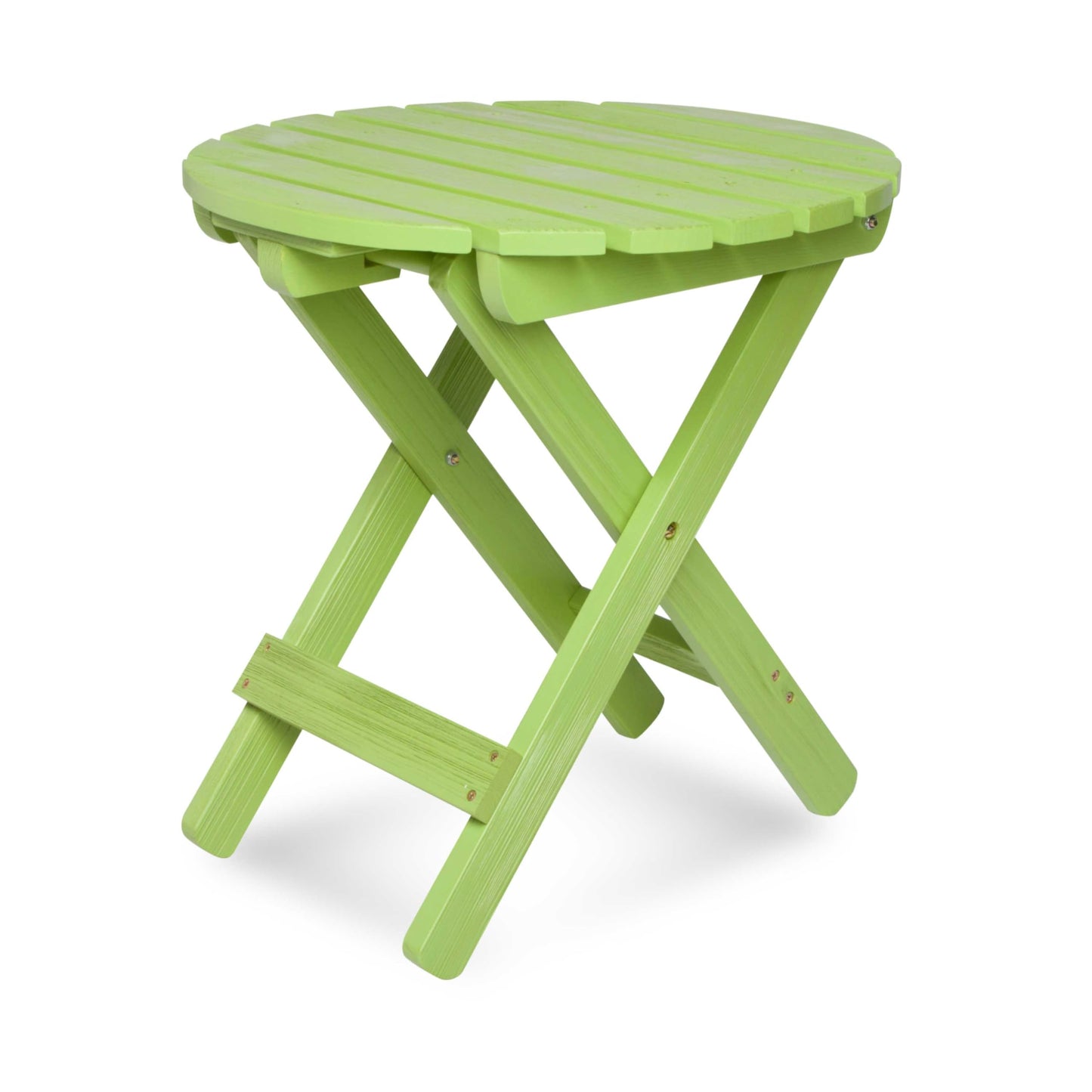 Shine Company Round Wooden Folding Solid Wood Side Table, Outdoor Adirondack Small Patio Table, Lime Green